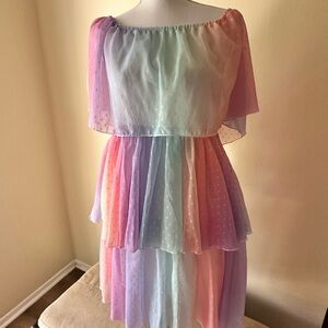 Pastel Off-Shoulder Layered Dress